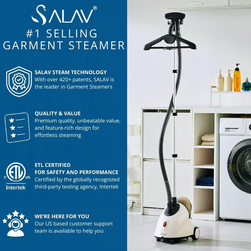 SALAV GS18-DJ Standing Garment Steamer with Smart Auto-Off, Wheels for Easy Movement, 1.8L Water Tank for 1hr Continuous Steaming, Adjustable Pole for Storage, with Descaler Packet, 1500 watts - Image 2